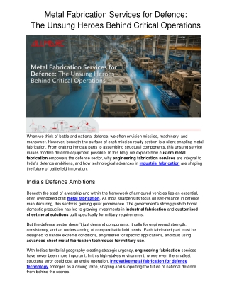 Metal Fabrication Services for Defence: The Unsung Heroes Behind Critical Operat