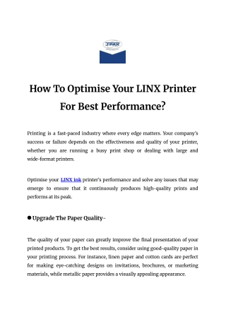 How To Optimise Your LINX Printer For Best Performance_