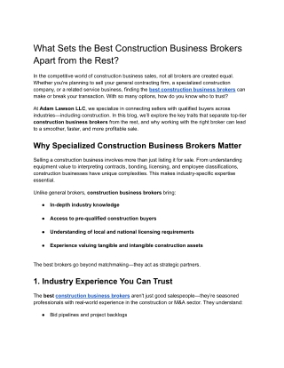 What Sets the Best Construction Business Brokers Apart from the Rest_