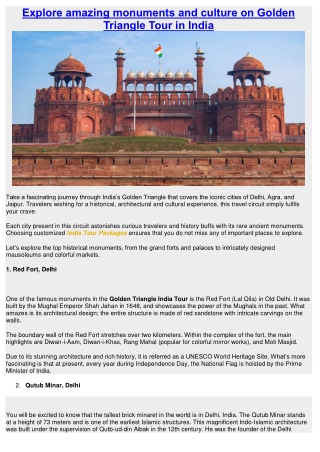 Explore amazing monuments and culture on Golden Triangle Tour in India