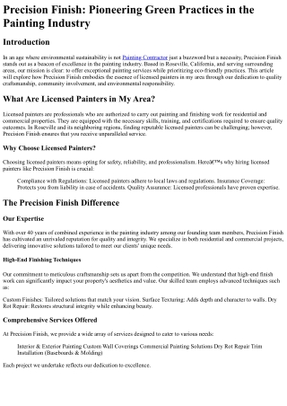 Precision Finish Pioneering Green Practices in the Painting Industry