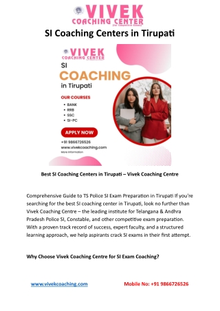 SI Coaching Centers in Tirupati
