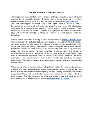 The New Standards of Hospitality Industry