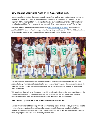 New Zealand Secures Its Place on FIFA World Cup 2026