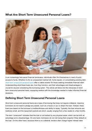 What Are Short Term Unsecured Personal Loans