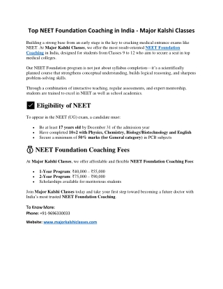 Top NEET Foundaion Coaching in India