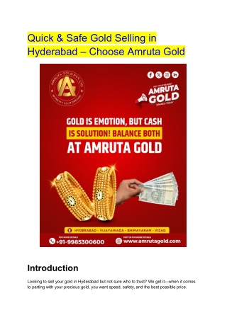 Quick & Safe Gold Selling in Hyderabad – Choose Amruta Gold