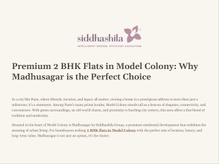 Premium 2 BHK Flats in Model Colony: Why Madhusagar is the Perfect Choice | Sidd