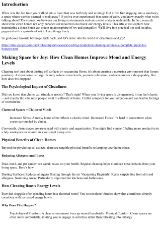 Making Space for Joy: How Clean Homes Improve Mood and Energy Levels