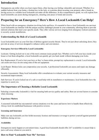 Preparing for an Emergency? Here’s How A Local locksmith Can Help!