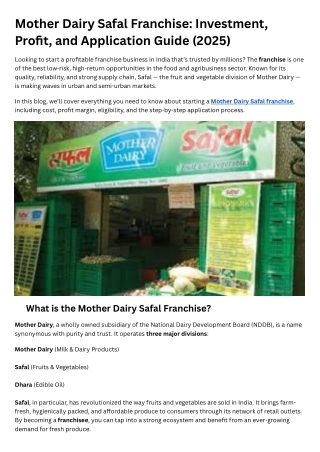 Mother Dairy Safal Franchise