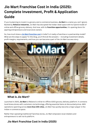Jio Mart Franchise Cost