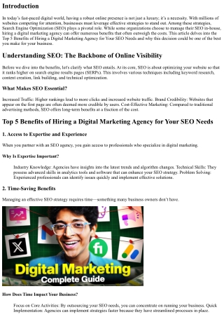 **Top 5 Benefits of Hiring a Digital Marketing Agency for Your SEO Needs**