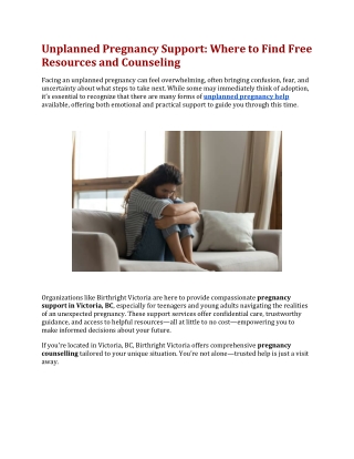 Unplanned Pregnancy Support Where to Find Free Resources and Counseling