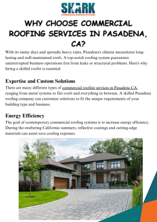 Why Choose Commercial Roofing Services in Pasadena CA
