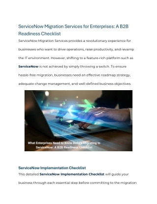 ServiceNow Migration Services for Enterprises: A B2B Readiness Checklist