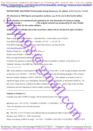 Solutions for Exercises – Renewable Energy by Twidell (4th Ed)