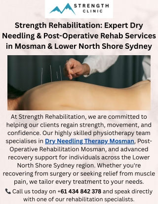 Trusted Dry Needling & Post-Op Rehab in Mosman & Lower North Shore Sydney