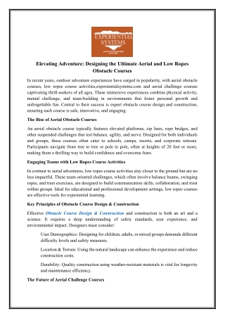 Aerial Challenge Course | Experientialsystems.com