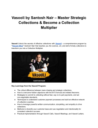 Vasooli by Santosh Nair – Master Strategic Collections & Become a Collection Mul