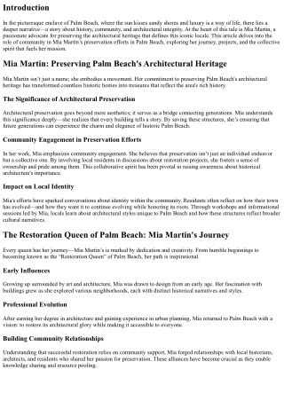 The Role of Community in Mia Martin’s Preservation Efforts in Palm Beach
