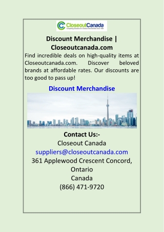 Discount Merchandise | Closeoutcanada.com