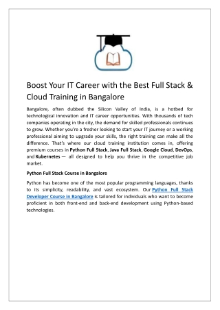 Boost Your IT Career with the Best Full Stack & Cloud Training in Bangalore