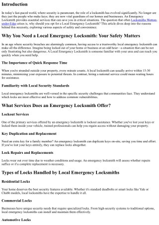 Why You Need a Local Emergency Locksmith: Your Safety Matters