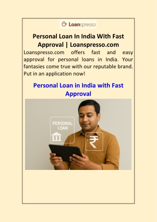 Personal Loan In India With Fast Approval | Loanspresso.com
