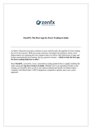 OzenFX The Best App for Forex Trading in India