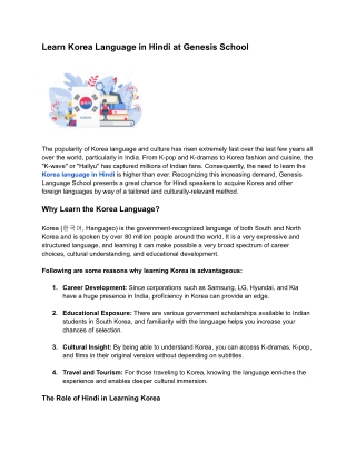 Learn Korea Language in Hindi at Genesis School
