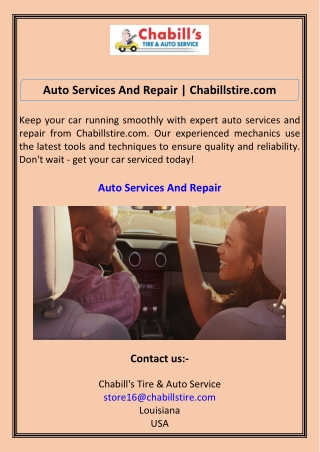 Auto Services And Repair Chabillstire.com