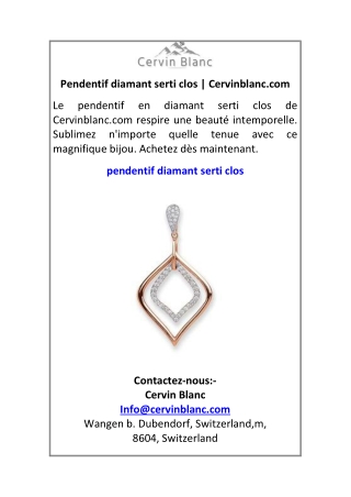 Pendentif diamant serti clos Cervinblanc.com
