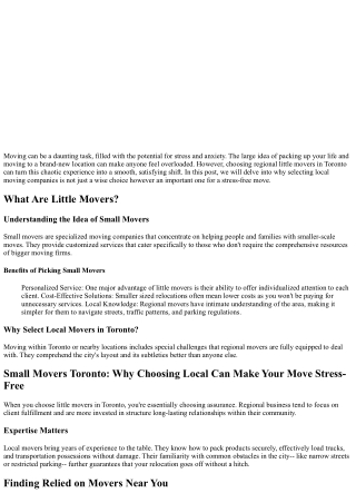 Little Movers Toronto: Why Choosing Local Can Make Your Move Stress-Free