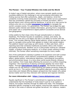 The Pioneer - Your Trusted Window into India and the World