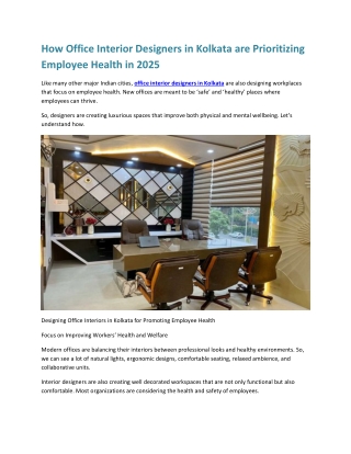 How Office Interior Designers in Kolkata are Prioritizing Employee Health in 2025