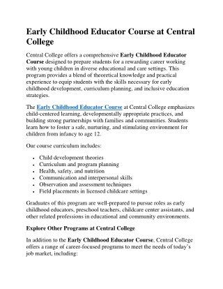 Early Childcare Assistant Diploma in Mississauga - CCBT