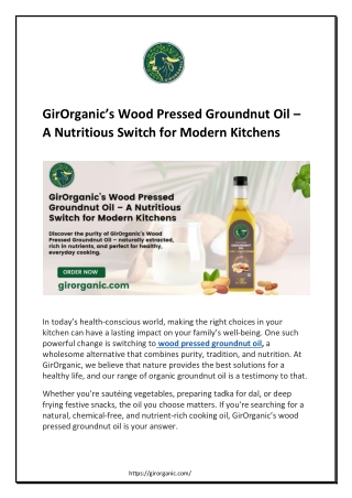 GirOrganic’s Wood Pressed Groundnut Oil – A Nutritious Switch for Modern Kitchens