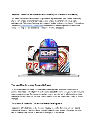 Reliable Casino Software Development for Next-Gen Online Gaming