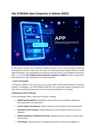 Best Mobile App Developmen Company in Sydney