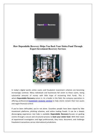 Binary Options Fraud Recover | Dependable Recovery