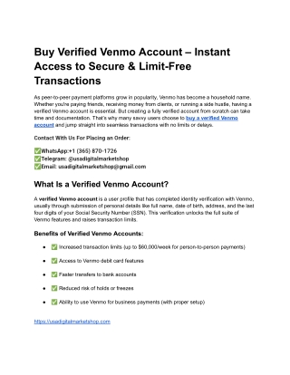 Buy Verified Venmo Account – Instant Access to Secure & Limit-Free Transactions
