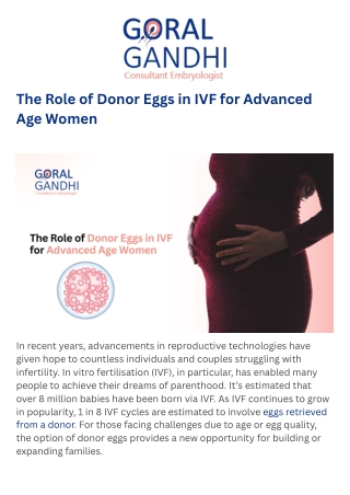 The Role of Donor Eggs in IVF for Advanced Age Women
