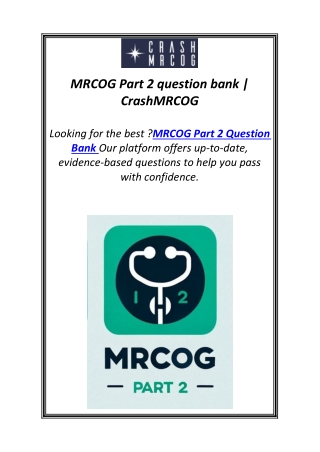 MRCOG Part 2 question bank | CrashMRCOG