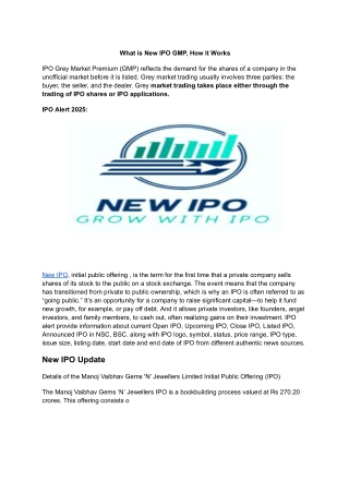What is New IPO GMP, How it Works