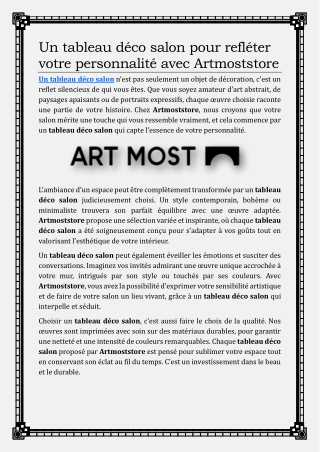 Un tableau déco salon pour refléter votre personnalité avec Artmoststore