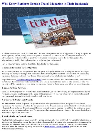 Why Every Explorer Needs a Travel Magazine in Their Backpack