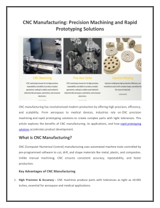 CNC Manufacturing Precision Machining and Rapid Prototyping Solutions