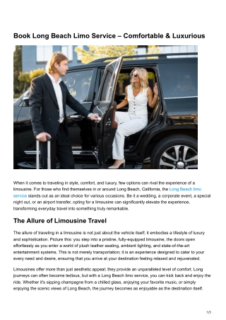 Book Long Beach Limo Service – Comfortable & Luxurious