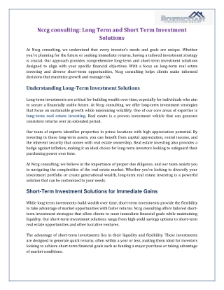 Nccg consulting Long Term and Short Term Investment Solutions